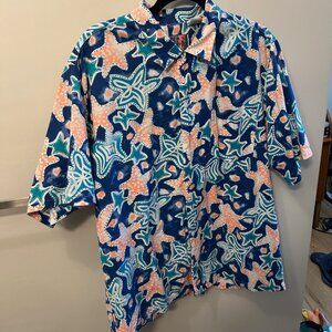 Vintage Ocean Gear Catalina Men's Button Shirt XL Starfish Nautical Theme Blue